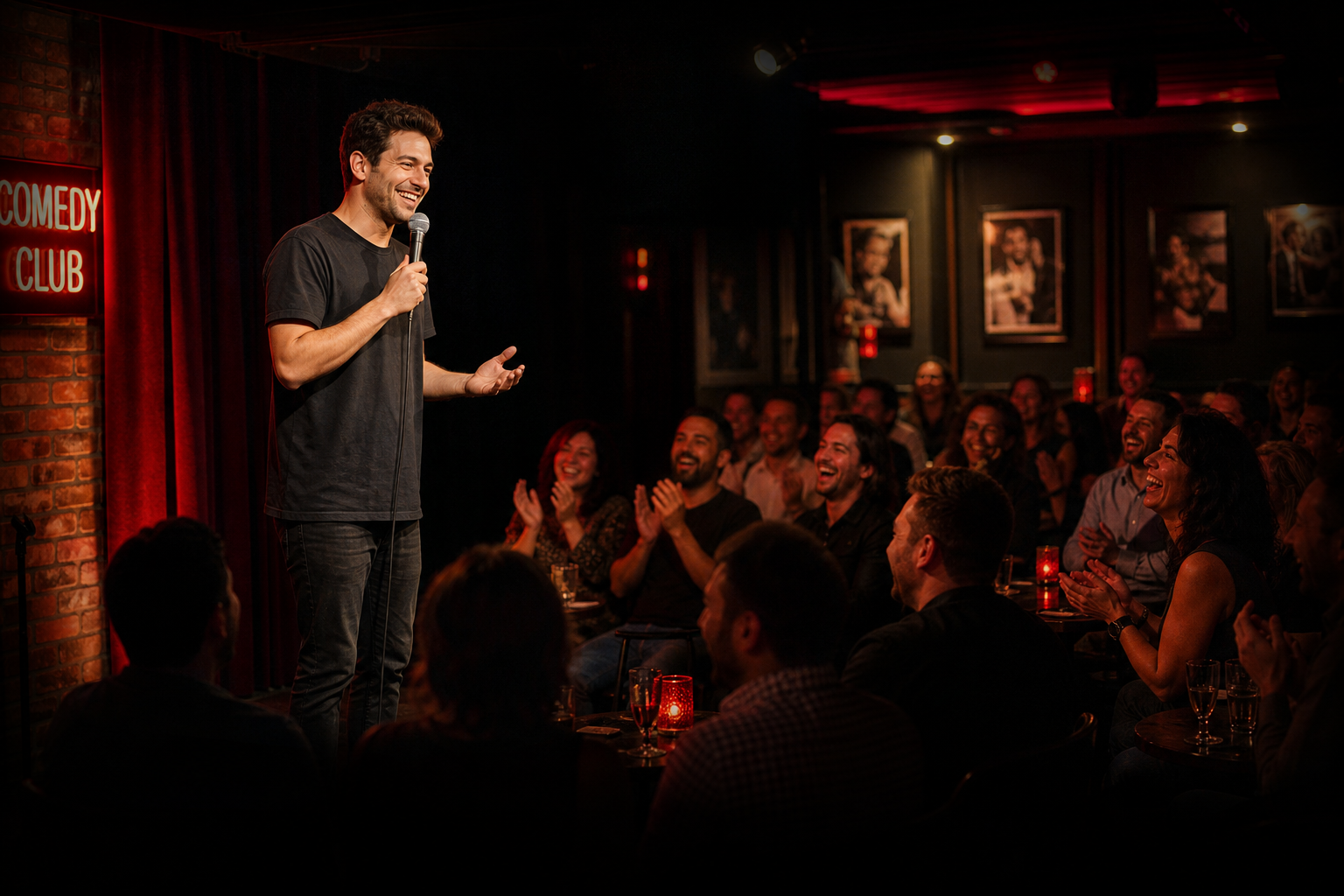 Comedy show audience laughing