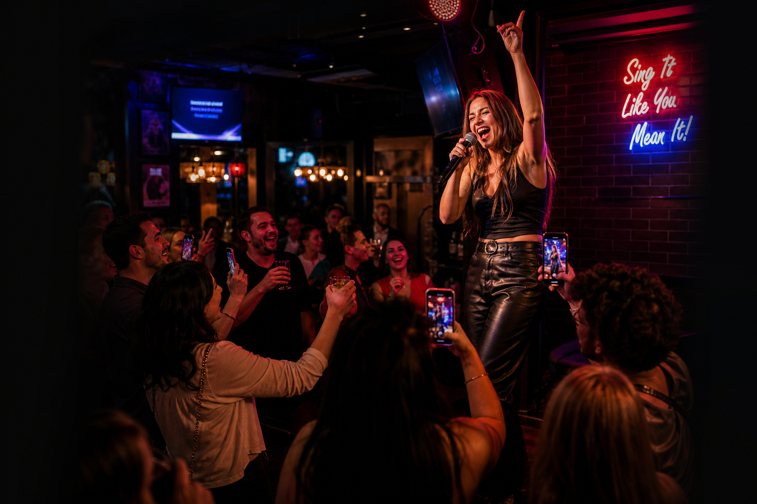 Karaoke night crowd cheering